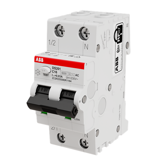 ДТЗ комбинирана DS201 1P+N 16A крива C 30mA тип AC 6kA 2 мод. ABB – Модулни ДТЗ