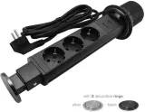 Мебелна колона Pop-Up, с контакти 3х шуко, 2х USB тип A+C, кабел 2m, Ø60mm, цвят ЧЕРЕН, Commel — снимка 1