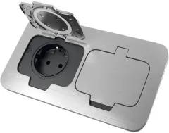 Контакт шуко ДВОЕН IP54, цвят стомана, Ø60mm, Commel · C043-802