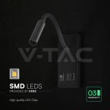 3W LED Стенна Лампа Спалня CREE Чип Зарядно Тип C Черно Тяло IP20 3000K — снимка 4