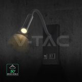 3W LED Стенна Лампа Спалня CREE Чип Зарядно Тип C Черно Тяло IP20 3000K — снимка 5