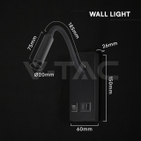 3W LED Стенна Лампа Спалня CREE Чип Зарядно Тип C Черно Тяло IP20 3000K — снимка 6