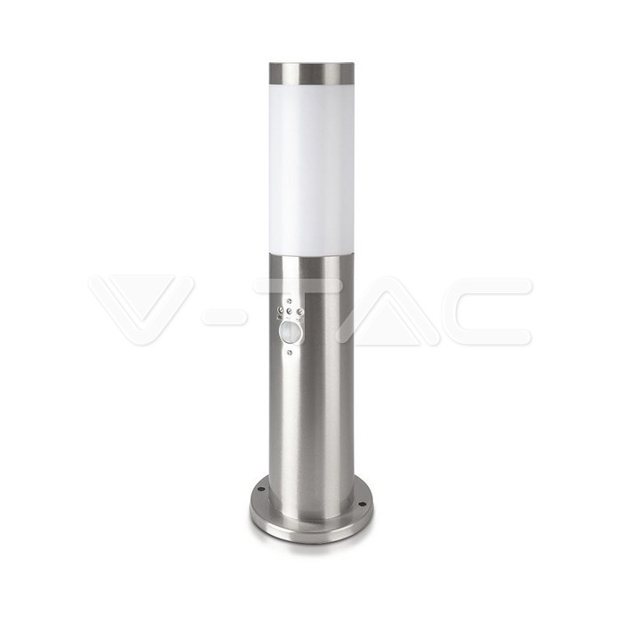 V-TAC – Е27 Градинска Лампа 45cm PIR Сензор Неръждавейка Стомана Сатен Никел IP44 – LED Градинско осветление
